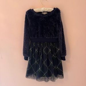 Knit Works Kids Dress 2 Piece Set Navy Blue Plaid  Size 7